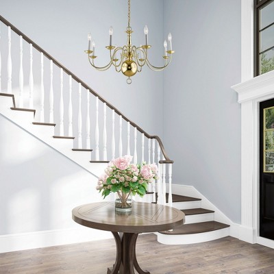 Elegant Williamsburgh Polished Brass 8-Light Colonial Chandelier