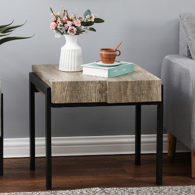 Rustic Oak & Black Metal Dual-Tier End Table