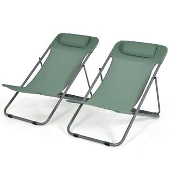 Tangkula 2 PCS Beach Chair Lounger Reclining Folding Chair w/3-Position Adjustable Backrest Blue/Orange/Green
