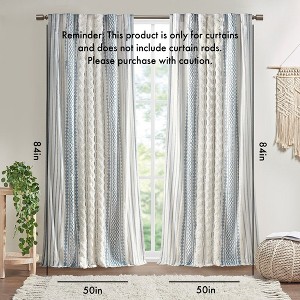 Wikineon Cotton Printed Curtain Panel with Chenille Stripe and Lining White/Navy 50x84 - 1 of 4