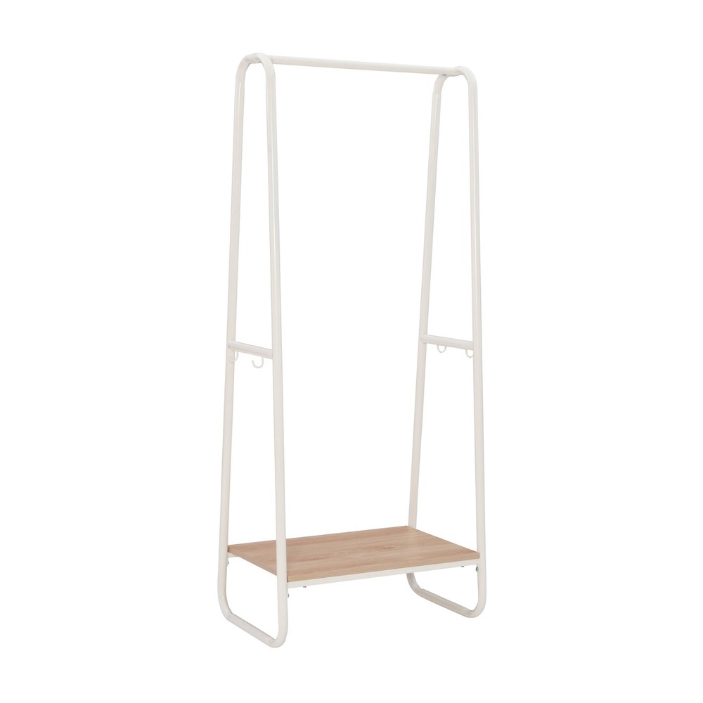 Roset Transitional 4 Hooks and a Shelf Tall Coat Rack Natural Wood Finish and White Metal - Linon: Entryway Storage, Powder-Coated Frame -  88630805