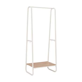 Roset Transitional 4 Hooks and a Shelf Tall Coat Rack Natural Wood Finish and White Metal - Linon