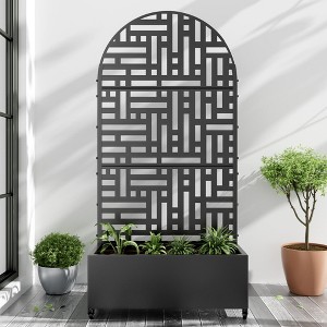 Wooakway 72"H Arch Metal Planter Box with Trellis Raised Garden Bed with Arbor Privacy Screen with Wheels - 1 of 4