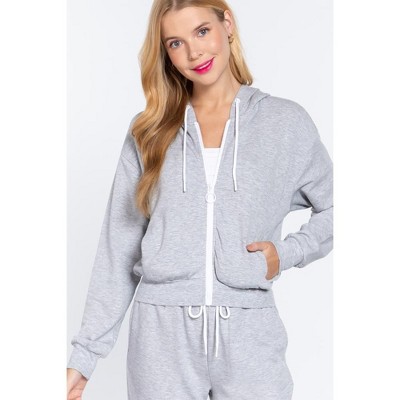 Женские худи Slickblue Women’s Soft Zip Up Drawstring Fleece French Terry Jacket Casual Everyday Outerwear, Heather Grey, S — фото 4