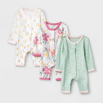 Image of Baby Girls' Meadow Pajama Romper - Cloud Island™ White Preemie