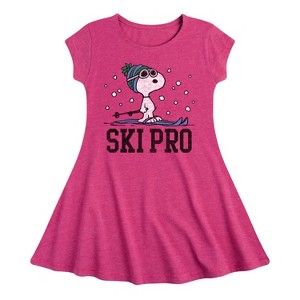 Girls' - Peanuts - Snoopy Ski Pro Fit & Flair Cap Sleeve Dress - 1 of 3