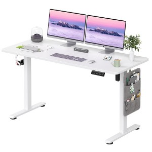 GlasFlength Desk, Standing Desk with Splicing Board, Adjustable Height for Study Room, Game Room, Office, White, 140"*60"*71" - 1 of 4