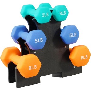Neoprene Dumbbells with Rack, Color Coded Weight Set for Home Gym, Multiple Sizes for Men & Women - 1 of 4