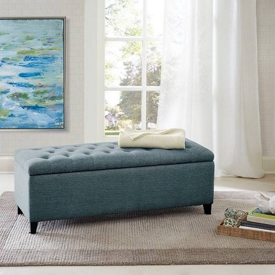 Peacock Blue Tufted Top Birch Storage Bench