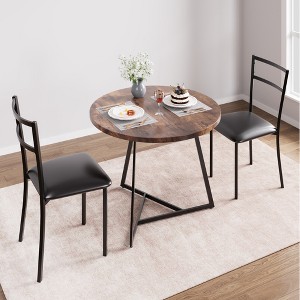 Dining Table Set for 2, Round Wooden Kitchen Table and Chairs, 2 Metal and Wood Chairs, for Small Space, Apartment - 1 of 4