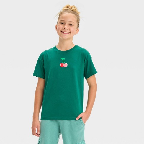 Girls Short Sleeve cherries Oversized Graphic T shirt Cat Jack Dark Green M Target