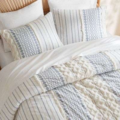 Full Blue and White Cotton Down Alternative Comforter Set
