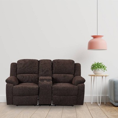 Madden Dark Brown Chenille Tufted Reclining Loveseat with Cup Holder