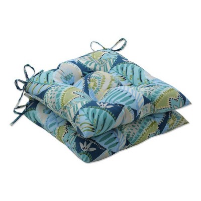 2pk Outdoor/Indoor Wrought Iron Seat Cushion Set Mainstay Pacific Blue - Pillow Perfect