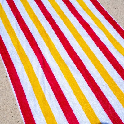 Oversized Red and Yellow Cotton Striped Beach Towels, 4-Pack