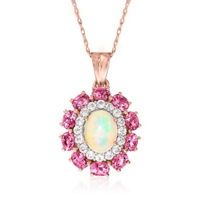 Ross-Simons Opal and 2.50 ct. t.w. Pink Tourmaline Pendant Necklace With 1.00 ct. t.w. White Topaz in 18kt Rose Gold Over Sterling