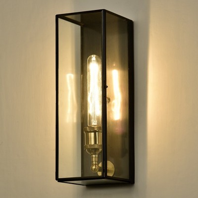 Modern Brass and Bronze Rectangular Outdoor Wall Sconce with Clear Glass