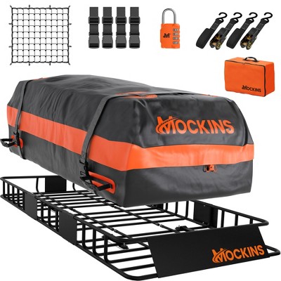 Mockins 64"x39"x6" Extendable Roof Cargo Basket with 20 Cubic Feet Waterproof Roof Cargo Bag, Lock, Straps and Carry Bag