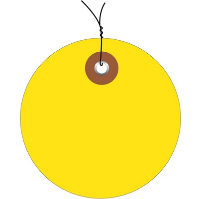 Box Partners Plastic Circle Tags Pre-Wired 2" Yellow 100/Each G26066W