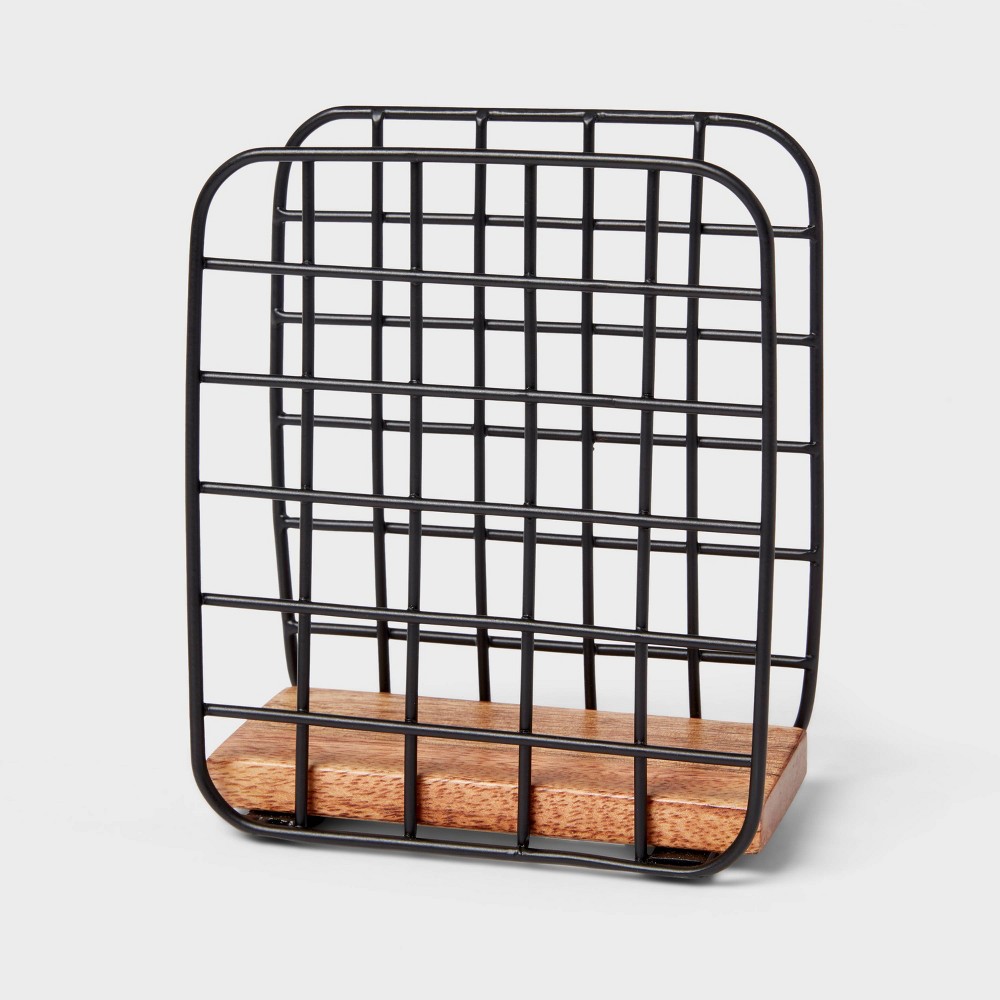 Photos - Other Accessories Iron and Mangowood Wire Napkin Holder Black - Threshold™