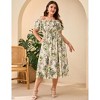 Plus Size Dress for Women Off Shoulder Floral Print Shirred Square Neck Puff Sleeve Dress Dresses for Women - 4 of 4