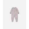 Deux par Deux Girl Printed Organic Cotton One-Piece Pajama Pale Pink Flowers on Neutral Lilac - 2 of 3