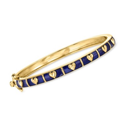 Ross-Simons Blue Enamel Heart Bangle Bracelet in 18kt Gold Over Sterling Size 8