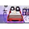 SeaCamel Twin Size Wood Race Car-Shaped Bed - White Platform Design with LED Lights & Upholstered Backrest - 4 of 4