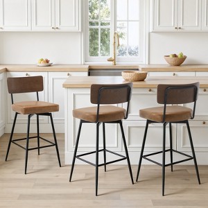 Bekrvio 26" Counter Height Swivel Counter Stools Set of 2/3,Mid-Century Modern Faux Leather Bar Chairs with Walnut Back for Kitchen Island - 1 of 4