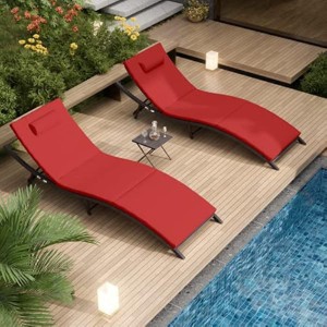 ALAULM Patio Chaise Lounge Set Outdoor Lounge Chair, Rattan Reclining Chair Adjustable Backrest, Pool Sunbathing Recliners with Folding Table - 1 of 4