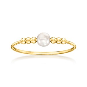 Pure Collection by Ross-Simons Italian 3.5-4mm Cultured Pearl and Bead Ring in 14kt Yellow Gold - 1 of 4