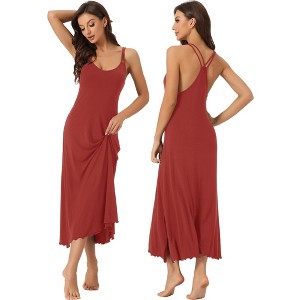 cheibear Women's Sleeveless Racer Back Full Slip Camisole Midi Nightgowns - 1 of 4