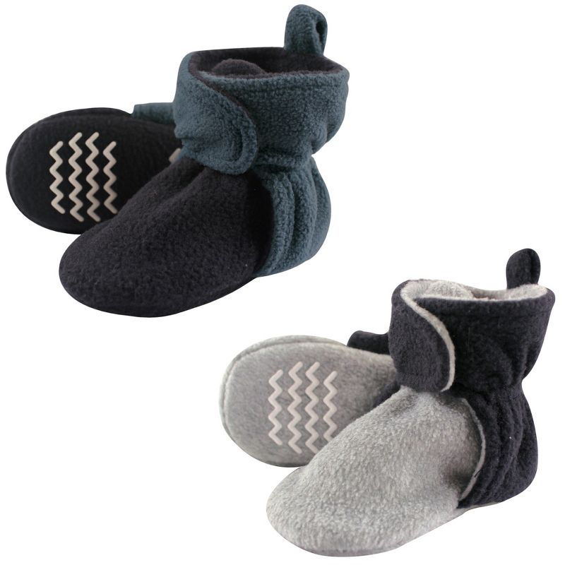Hudson Baby Infant and Toddler Boy Cozy Fleece Booties 2pk, Blue Gray, 1 of 4