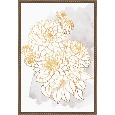 Amanti Art Dahlia bouquet in gold and grey by Rosana Laiz Blursbyai Canvas Wall Art Print Framed 16 x 23-in.