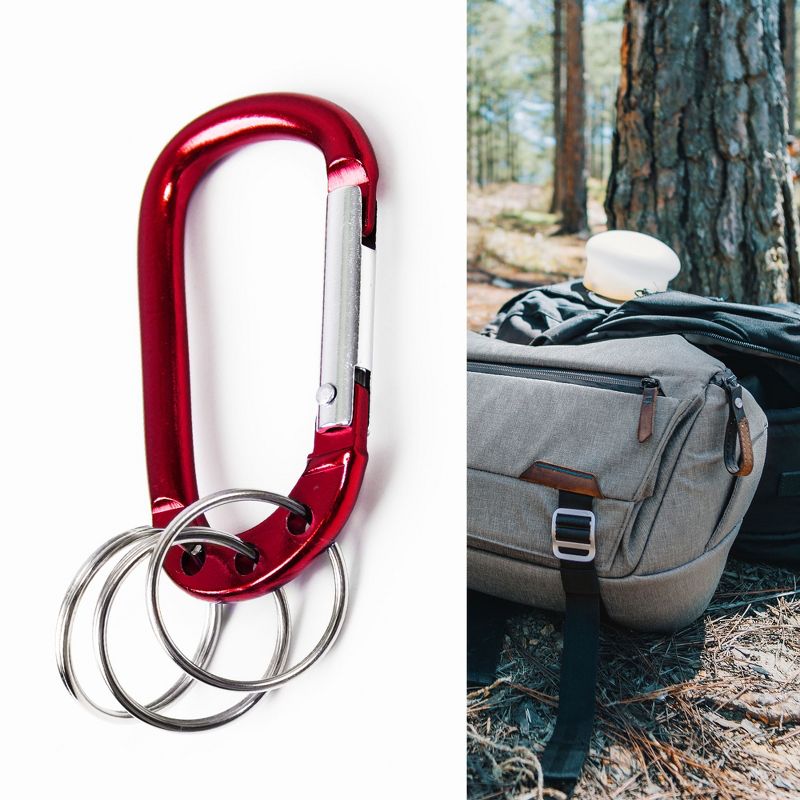 Unique Bargains Aluminum Carabiner Clip Hook with 3 Split Key Ring Chain 2.7" x 1.5" Burgundy 1 Pc, 4 of 9