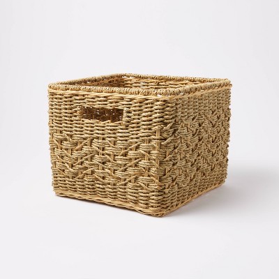 L Milk Crate Grass Handwoven - Threshold™: Handcrafted Square Storage Basket, Brown, 11" H x 14.25" D x 13" W