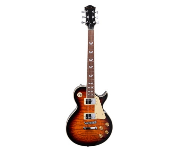 Spectrum Music Full Size Solid Body Electric Guitar - Quilted Maple Arched Top with Bonus Mini Amp & Gig Bag