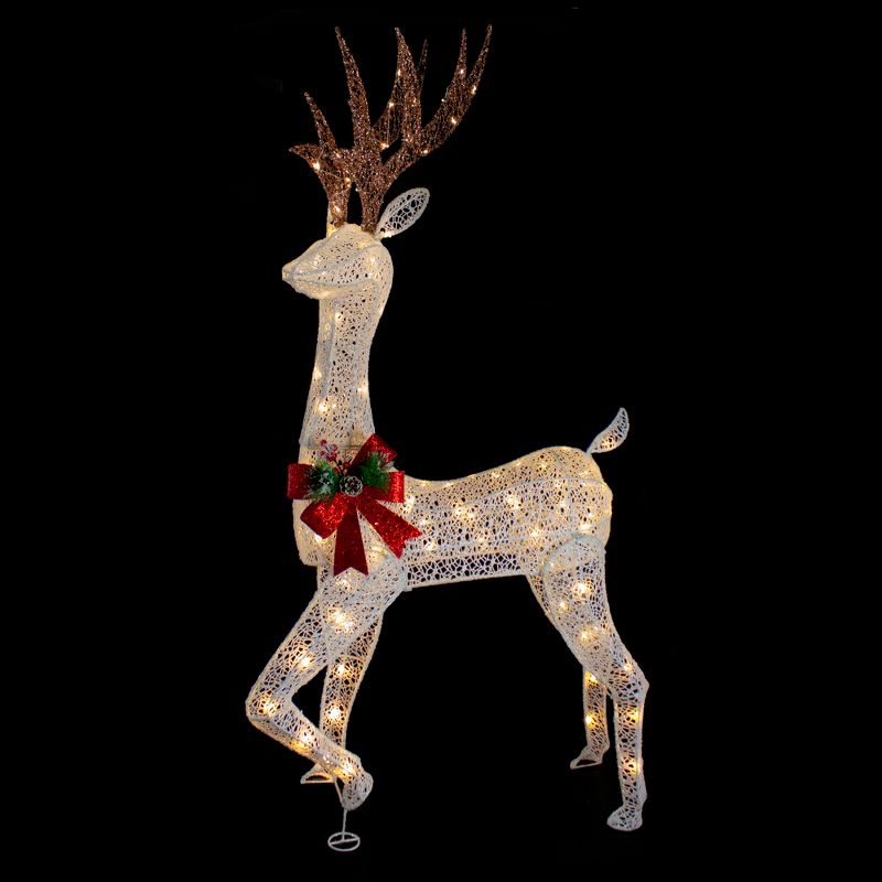 Northlight 60" LED Lighted Glitter Reindeer with Red Bow Outdoor Christmas Decoration, 3 of 8
