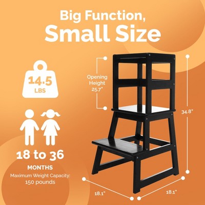 Black Wooden 2-Step Kids Kitchen Step Stool with Safety Rail
