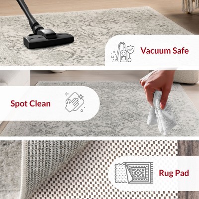 Ivory Rectangular Easy Care Synthetic Area Rug, 52" x 24"