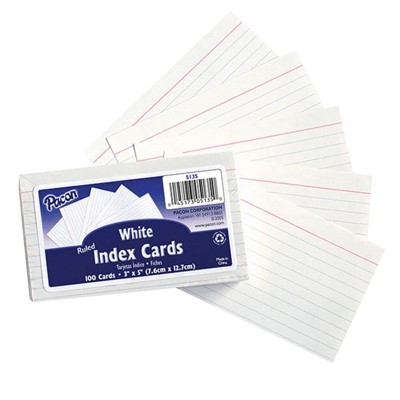 Pacon Index Cards, White, Ruled, 1/4" Ruled 3" x 5", 100 Cards (Pack of 10)