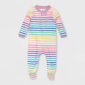 Honest Baby Girls' Organic Cotton Rainbow Striped Sleep N' Play - Pink - 1 of 4