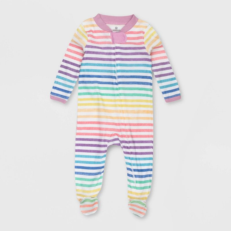 Honest Baby Girls' Organic Cotton Rainbow Striped Sleep N' Play - Pink, 1 of 6