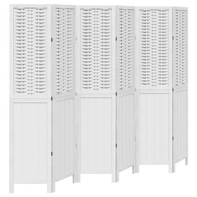 vidaXL Paulownia Room Divider 6-Piece Folding Screen for Bedroom Living Room Office Spanish Wall Privacy Screen White Solid Wood