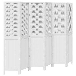 vidaXL Paulownia Room Divider 6-Piece Folding Screen for Bedroom Living Room Office Spanish Wall Privacy Screen White Solid Wood - 1 of 4