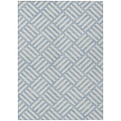 Sky Blue And Ivory Geometric Washable Indoor Outdoor Area Rug