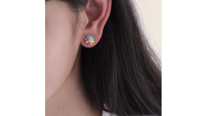 Girls' Rainbow Daisy Standard Sterling Silver Earrings - In Season Jewelry, 2 of 7, play video