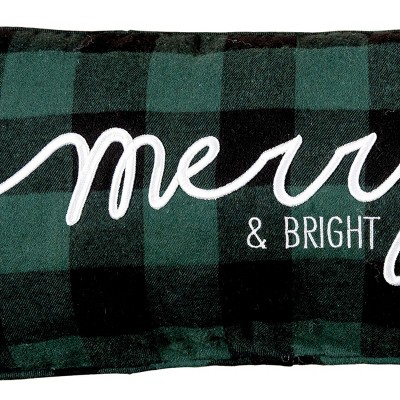 Green and Black Merry Embroidered Rectangular Throw Pillow