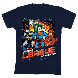 Justice League Pixel Characters Boy's Navy T-shirt - 1 of 3