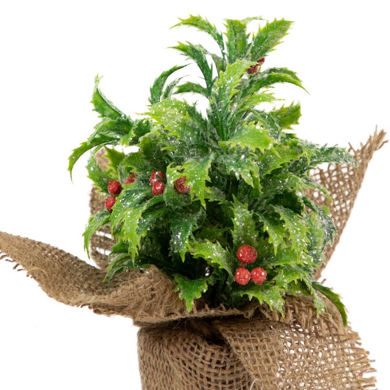 Northlight 8" Iced Artificial Christmas Holly Berry Plant in Burlap Base, 4 of 6